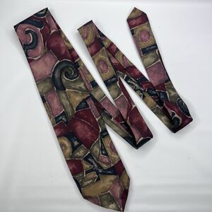 St Michael Marks & Spencer Vtg 90s Silk Multicolor Abstract Geometric Neck Tie